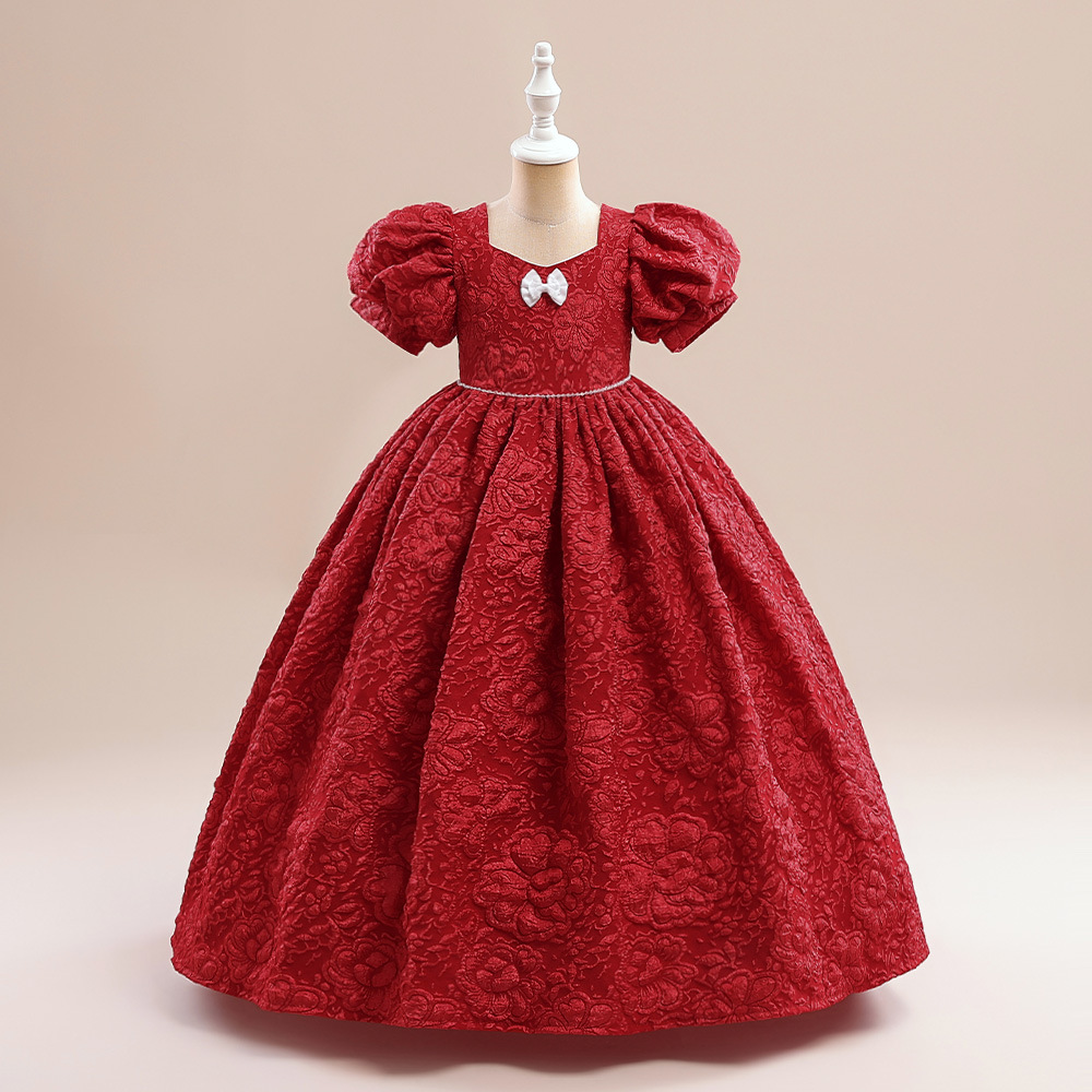 Vestido de las niñas europeas y americanas Vestido de manga de burbuja vestido de niña de las flores vestido de princesa pettiskirt de los niños