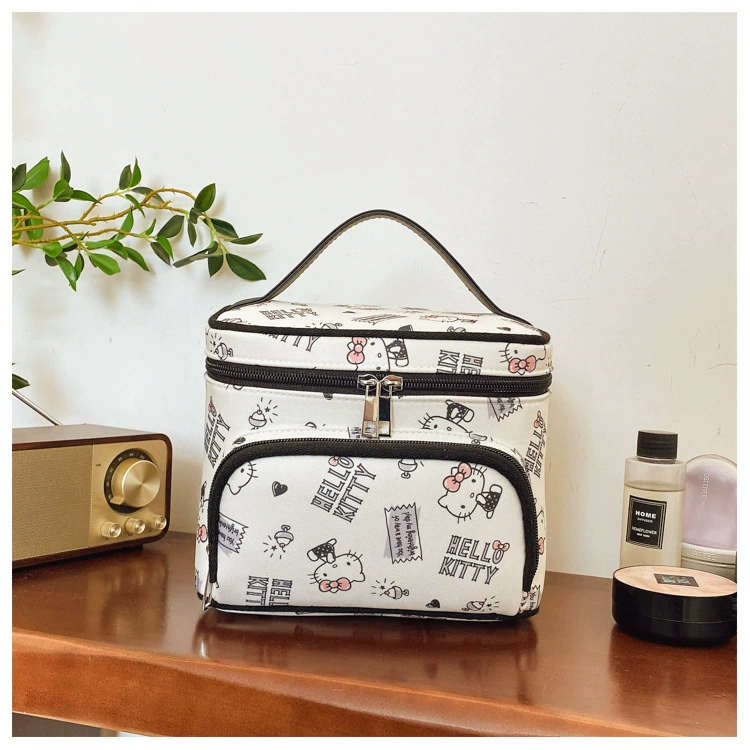 Cosmetic bag Hello Kitty handheld universal, large capacious storage, printed design
