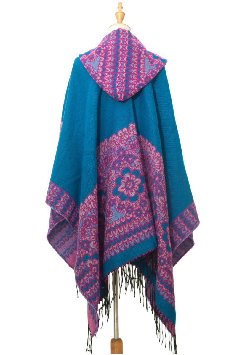 Cape à pompon unisexe Cape à capuche en jacquard de style ethnique automne-hiver_voghion.com
