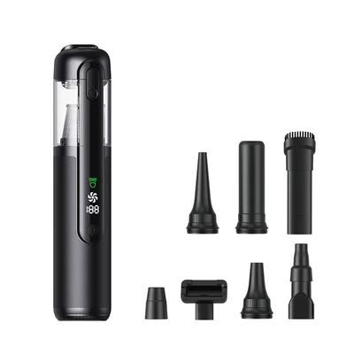 New Car Vacuum Cleaner with Suction, Blowing, Pumping, Charging, Screen Display, High Suction Power, Cross-Border Hot-Selling Brushless Vacuum Cleaner (Tozsoranlar) - q808-green-light-display-black-6000-ma-17000pa