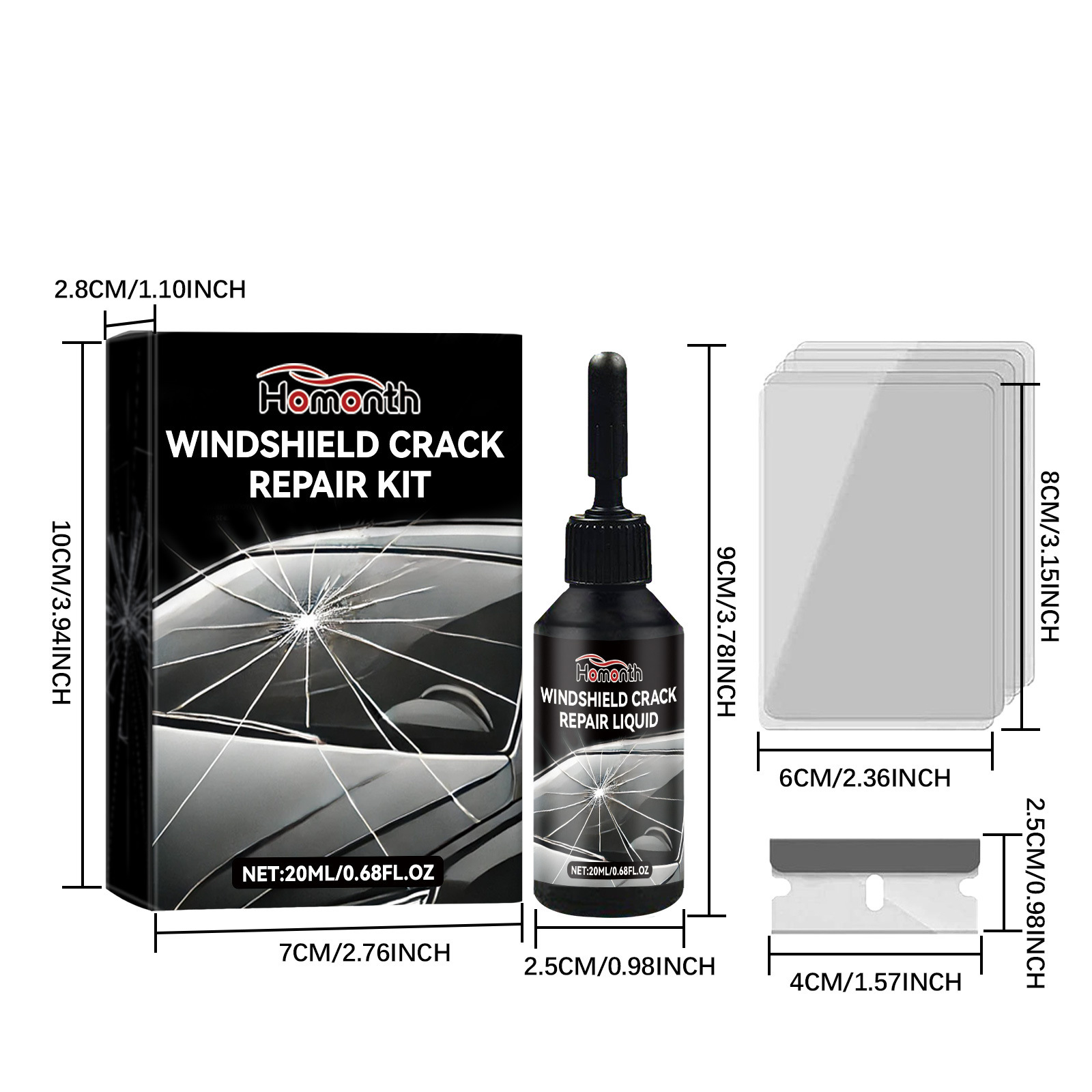 Homonth Car Windshield Crack Care Solution Car Glass Care Tool Crack Glass Adhesive Liquid