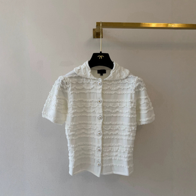 Shenzhen Nanyou CH brand~Premium~version 26 summer new style solid color striped turn-down collar knitted short-sleeve cardigan Shenzhen Nanyou CH brand~Premium~version 26 summer new style solid color striped turn-down collar knitted short-sleeve cardigan