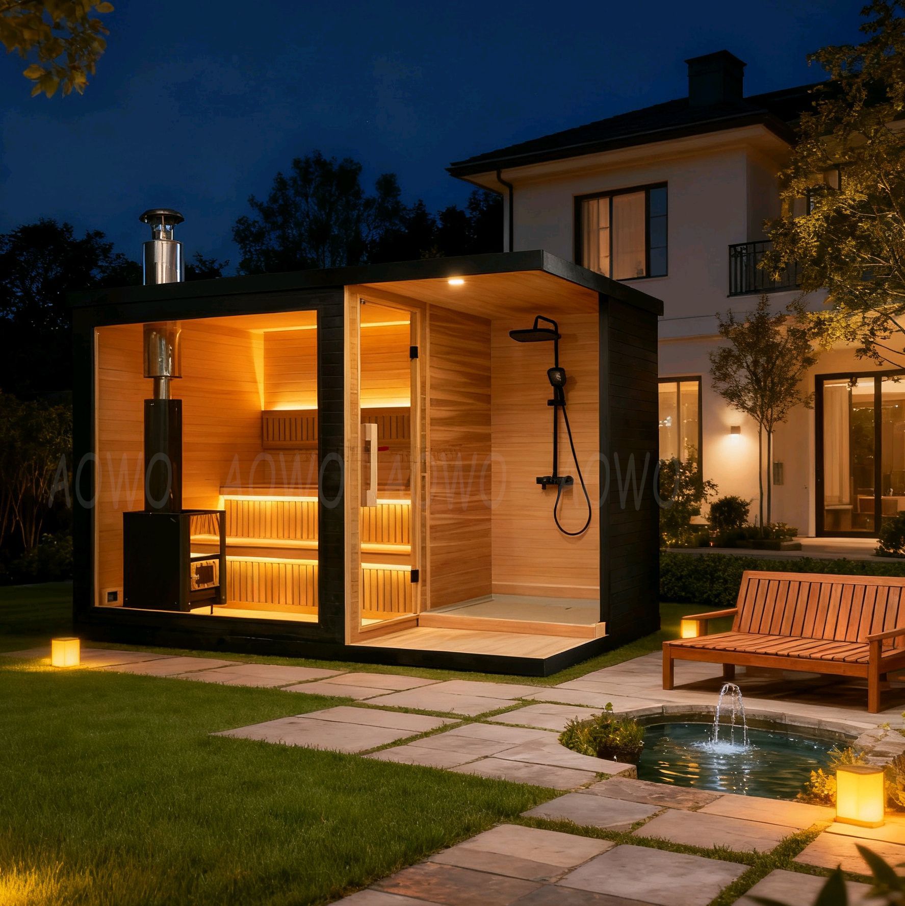 Leña club al aire libre salón de belleza salón de salud canadiense sauna de abeto de madera y plástico falda seca y húmeda sala de ondas de vapor