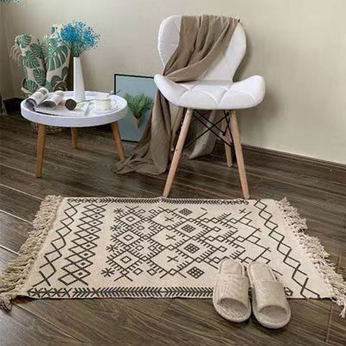 Nordic imitation cotton and linen woven blanket living room bedroom bedside carpet floor mat printed rectangular tassel carpet