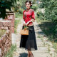 2023 new mid-sleeve cheongsam set two-piece vintage embroidery printing modified cheongsam dress wholesale