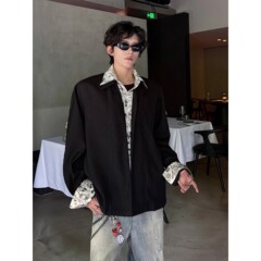 老钱风假两件双层领长袖衬衫男款秋季薄款发型师穿搭美式复古外套