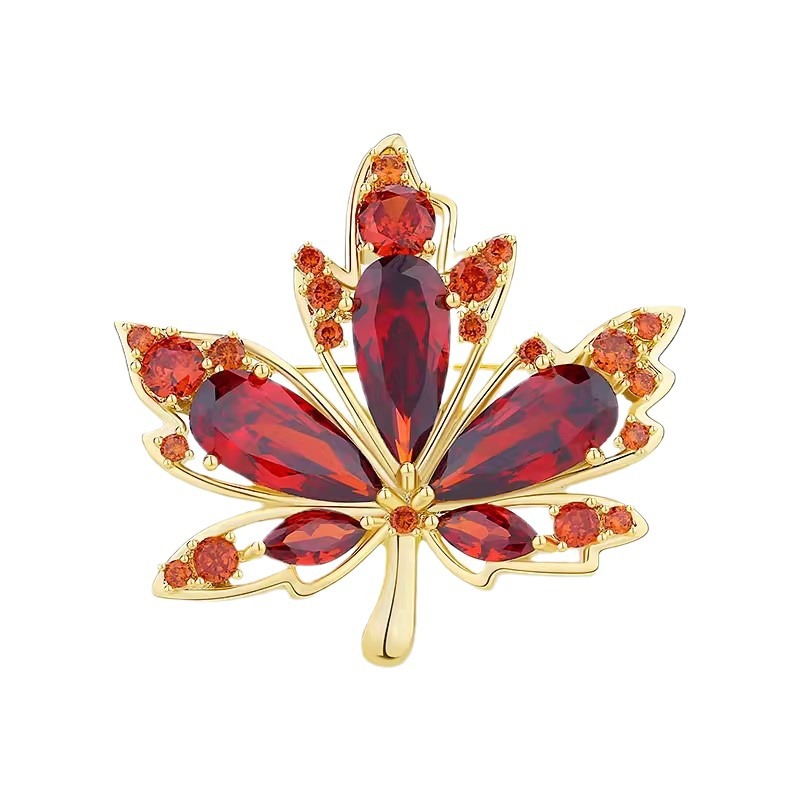 Nuova spilla da donna di alta gamma a forma di foglia d'acero con cristalli, design unico, accessorio per abito._voghion.com