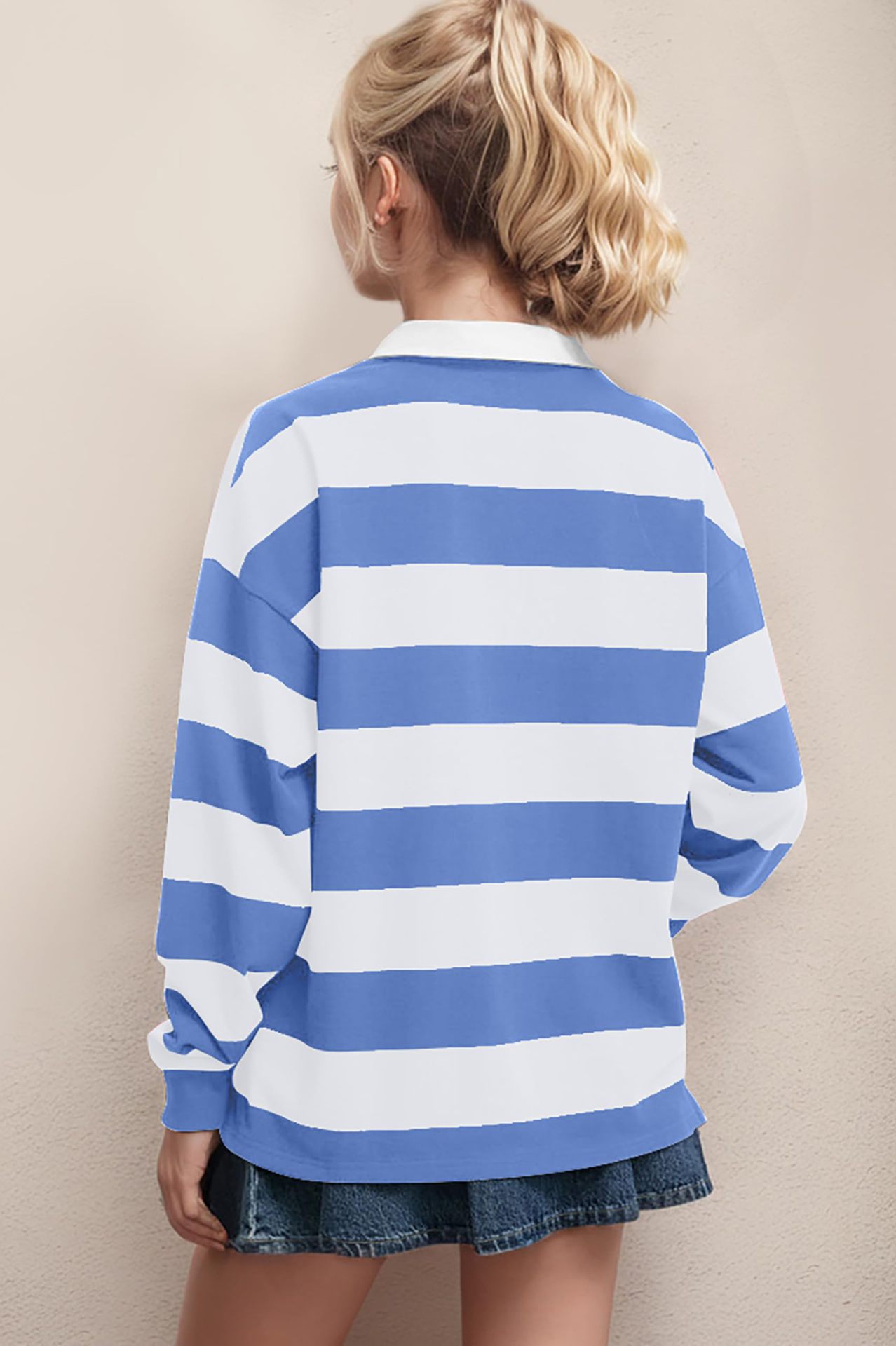 Felpa oversize a righe da donna con fodera in pile_voghion.com