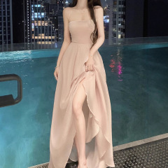 フランスの優しいアンドロメダのスカート【雰囲気感】2025新型夏服ピンクのスカート気質ストラップワンピース女