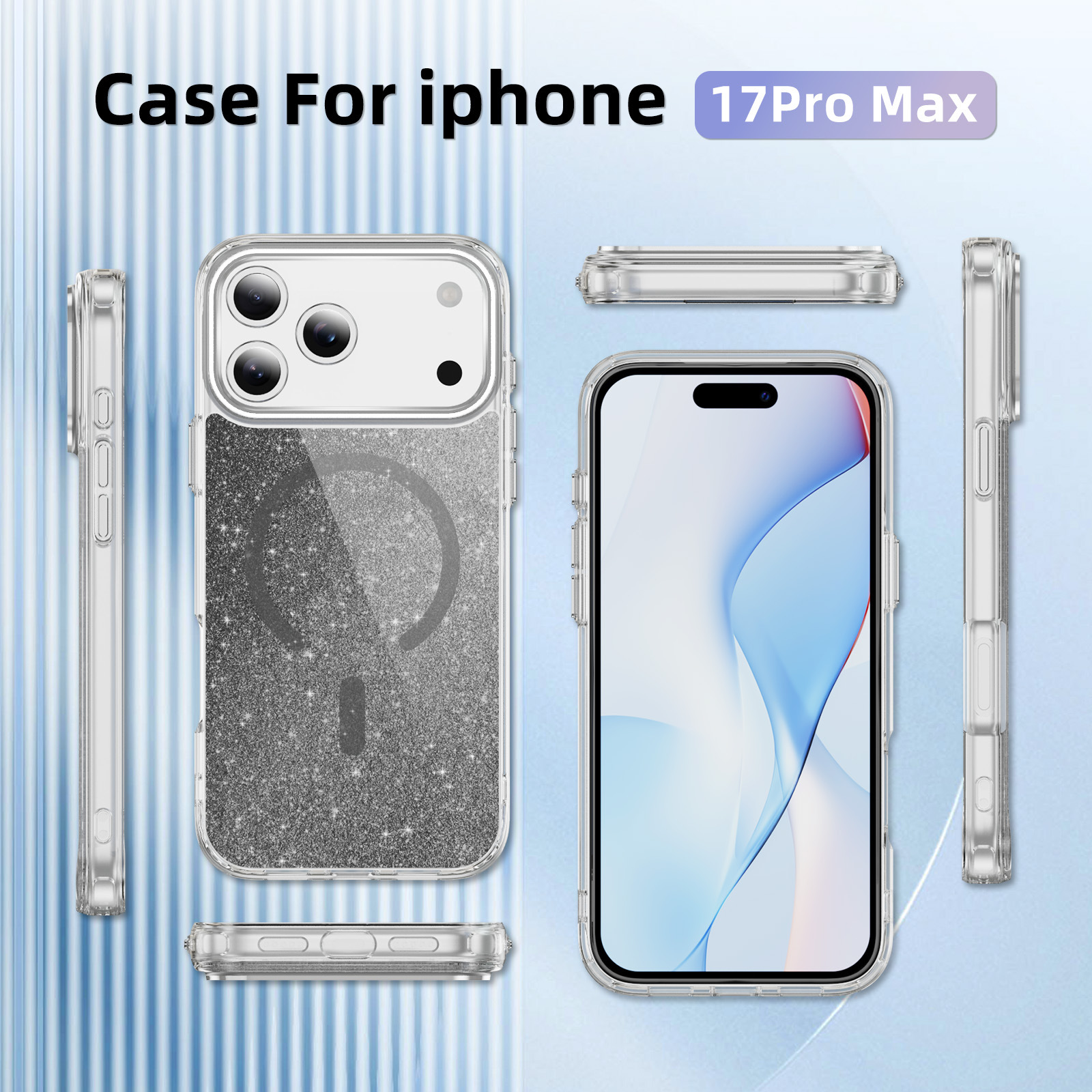 Funda para teléfono móvil iPhone 17 Pro Max, transparente, anticaídas, con anillo magnético brillante, funda protectora anticaídas para Apple 16/15