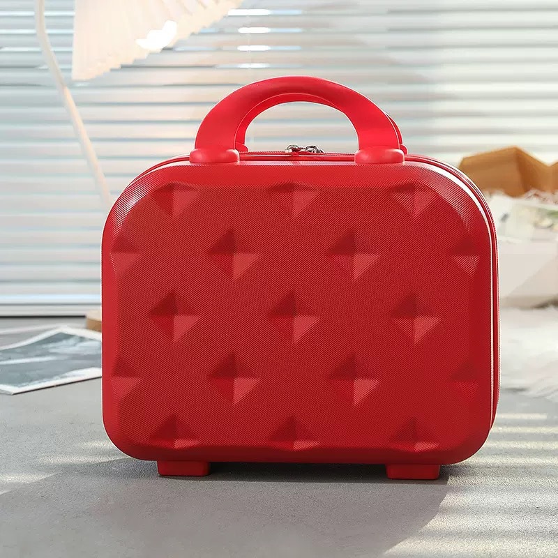 Maleta de 14 pulgadas, estuche de cosméticos, equipaje rojo de boda, caja de dote de mujer pequeña, bolsa de cosméticos portátil de novia