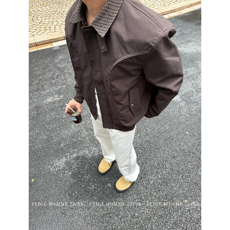 男士春秋季新款轻奢时尚夹克潮流休闲外套百搭工装上衣老钱风个性|undefined