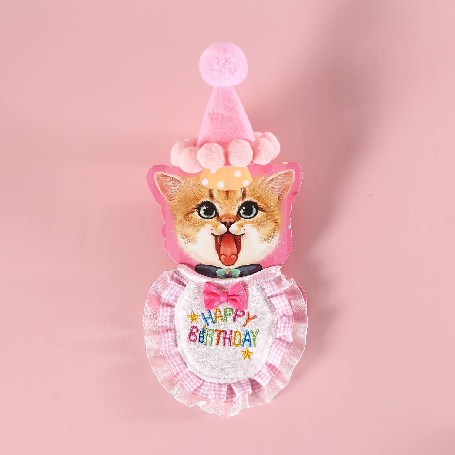 Juego de fiesta de feliz cumpleaños para mascotas sombrero de corona tocado bordado de encaje babero toalla de saliva gato perro comercio exterior image 10