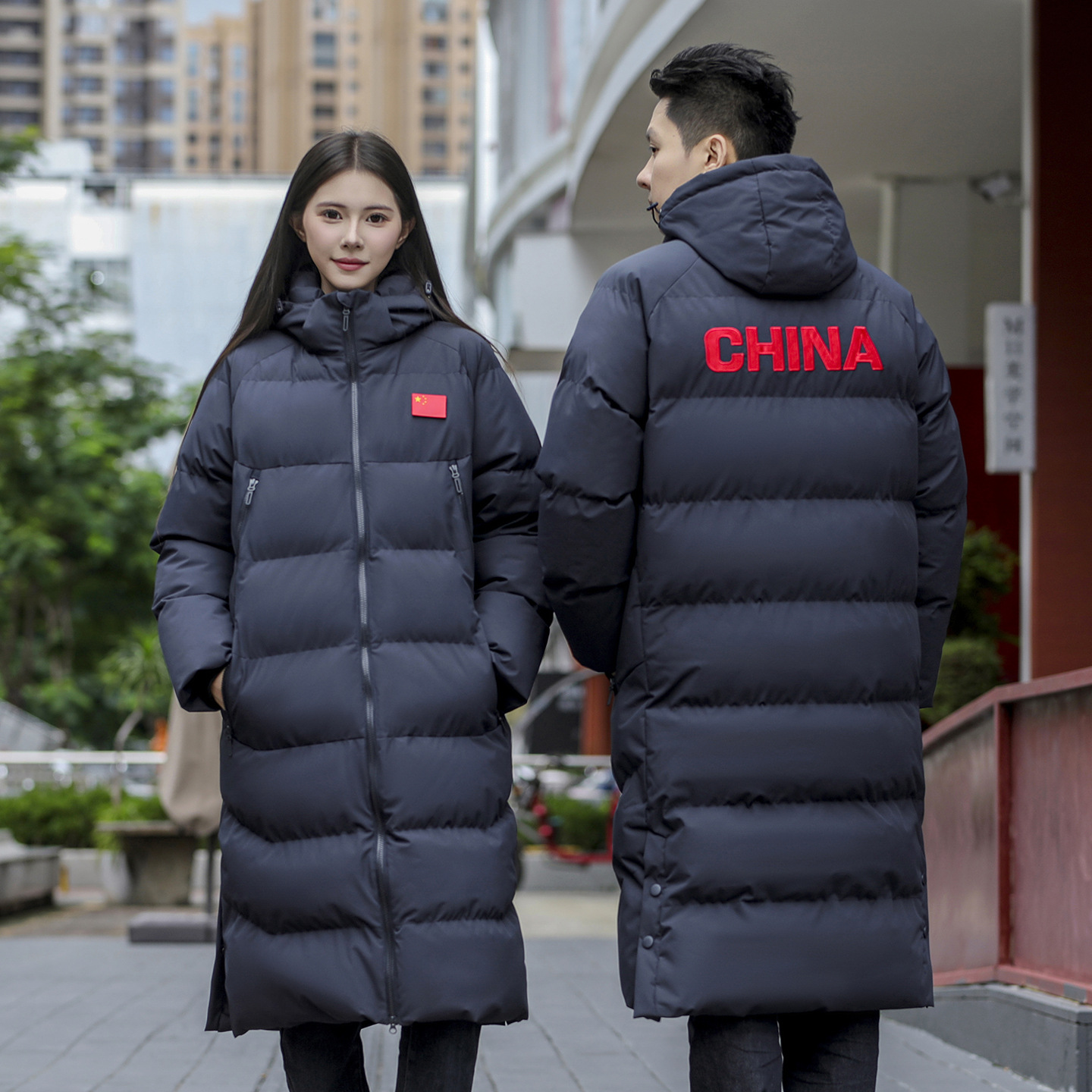 26 Winter Collection: China Team Extra-Long Over-the-Knee Sports Coat, Down-Filled Cotton Jacket, Matching Parent-Child Thick Coat, Sports Academy Outerwear, Custom-Made