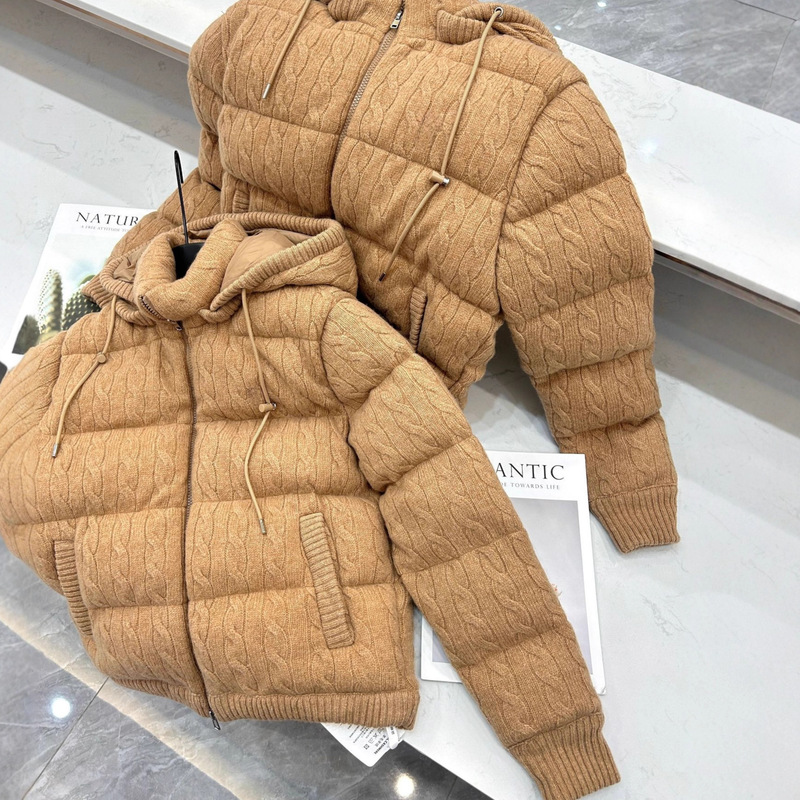 [in Stock] Ralph/Rl Autumn and Winter Hooded Wool Cable Knit Quilted Jacket Women's Winter Clothing