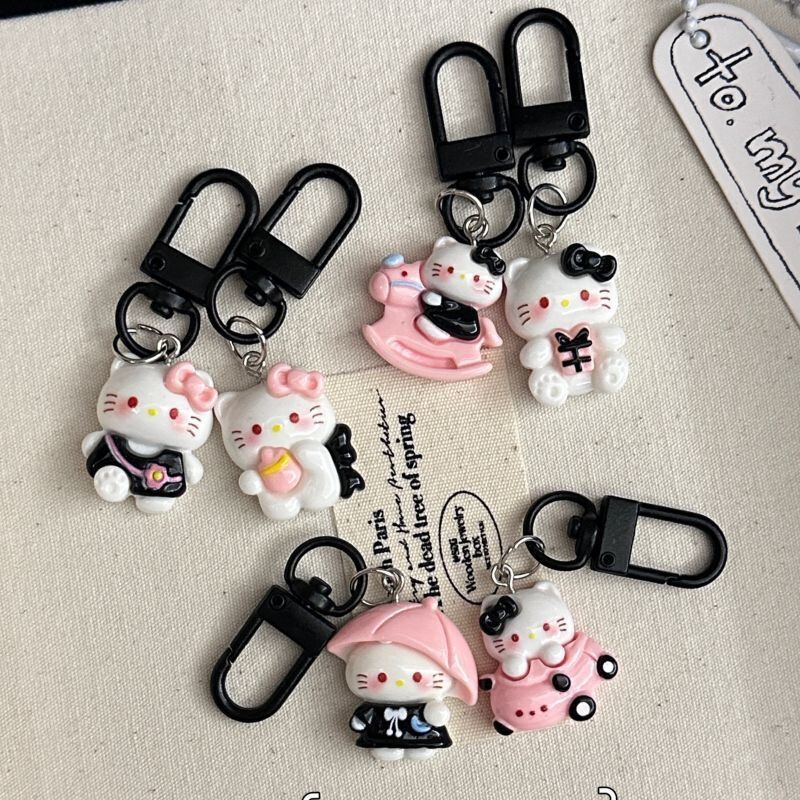 Sweet Cool Kt Cat Keychain Cartoon Black Pink Hello Kitty Pendant Student School Bag Pendant Best Friend Small Gift Wholesale Sweet Cool Kt Cat Keychain Cartoon Black Pink Hello Kitty Pendant Student School Bag Pendant Best Friend Small Gift Wholesale