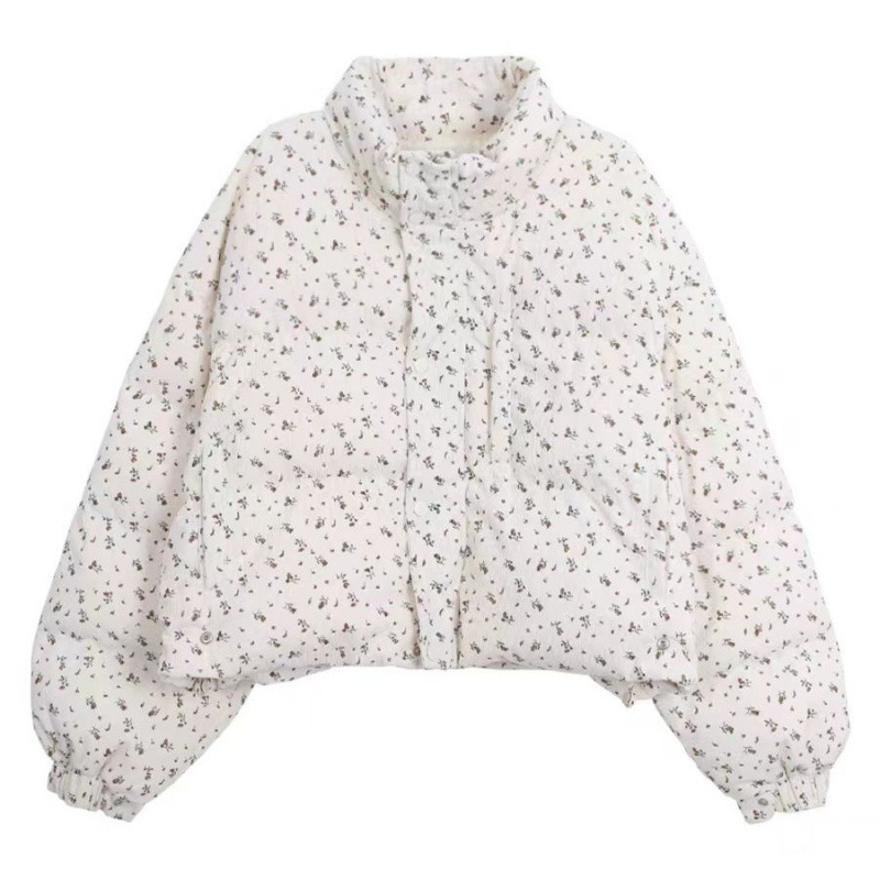 条绒清新小碎花短款羽绒棉服冬季新款韩系学院风加厚保暖棉袄外套|undefined