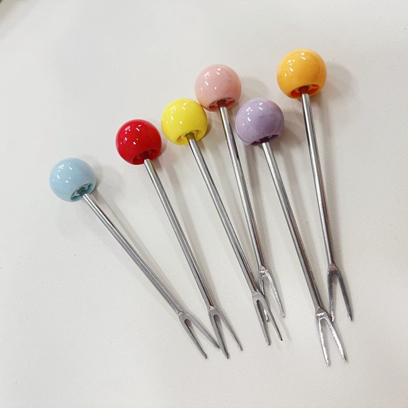 Симпатичные круглые шарики из нержавеющей стали фруктовая вилка высокое значение