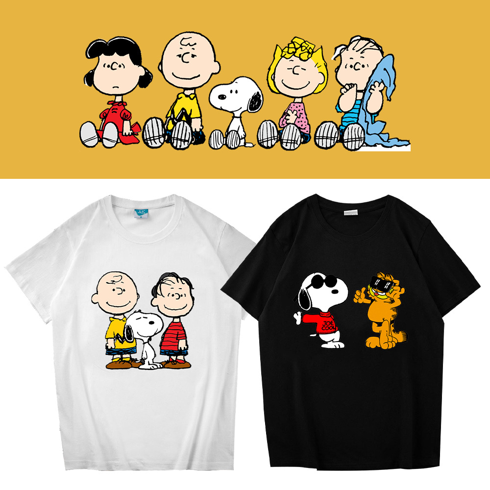 史努比snoopy黑白短袖潮牌卡通动漫印花T恤衫宽松透气半袖上衣