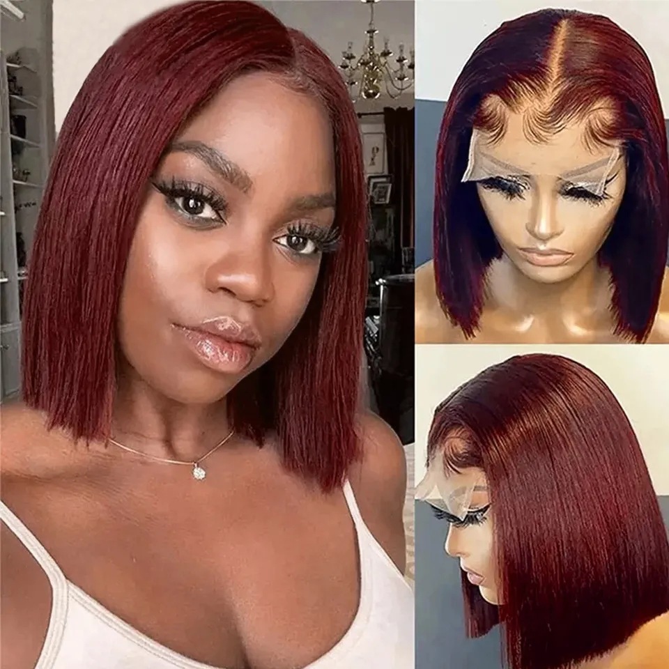 Inventario al por mayor transfronterizo damas europeas y americanas venta caliente lindo Bob pelo corto recto frente peluca de encaje fibra química cubierta de cabeza