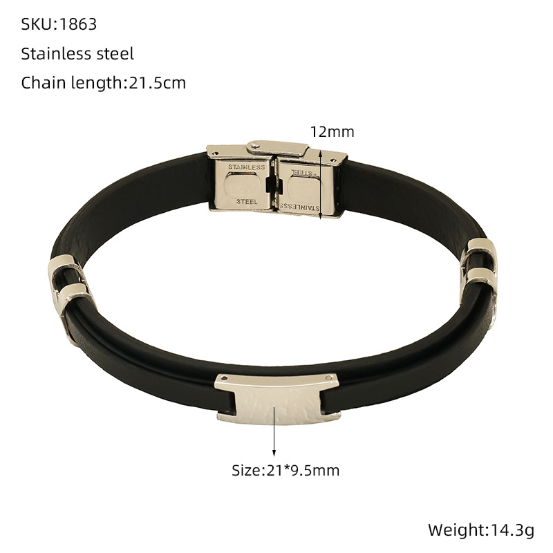 Mujeres y mujeres europeos y estadounidenses pulsera de acero inoxidable de estilo de estilo de cuero de anillo de moda tendencia de personalidad simple color combinado pulsera de acero de titanio doble capa