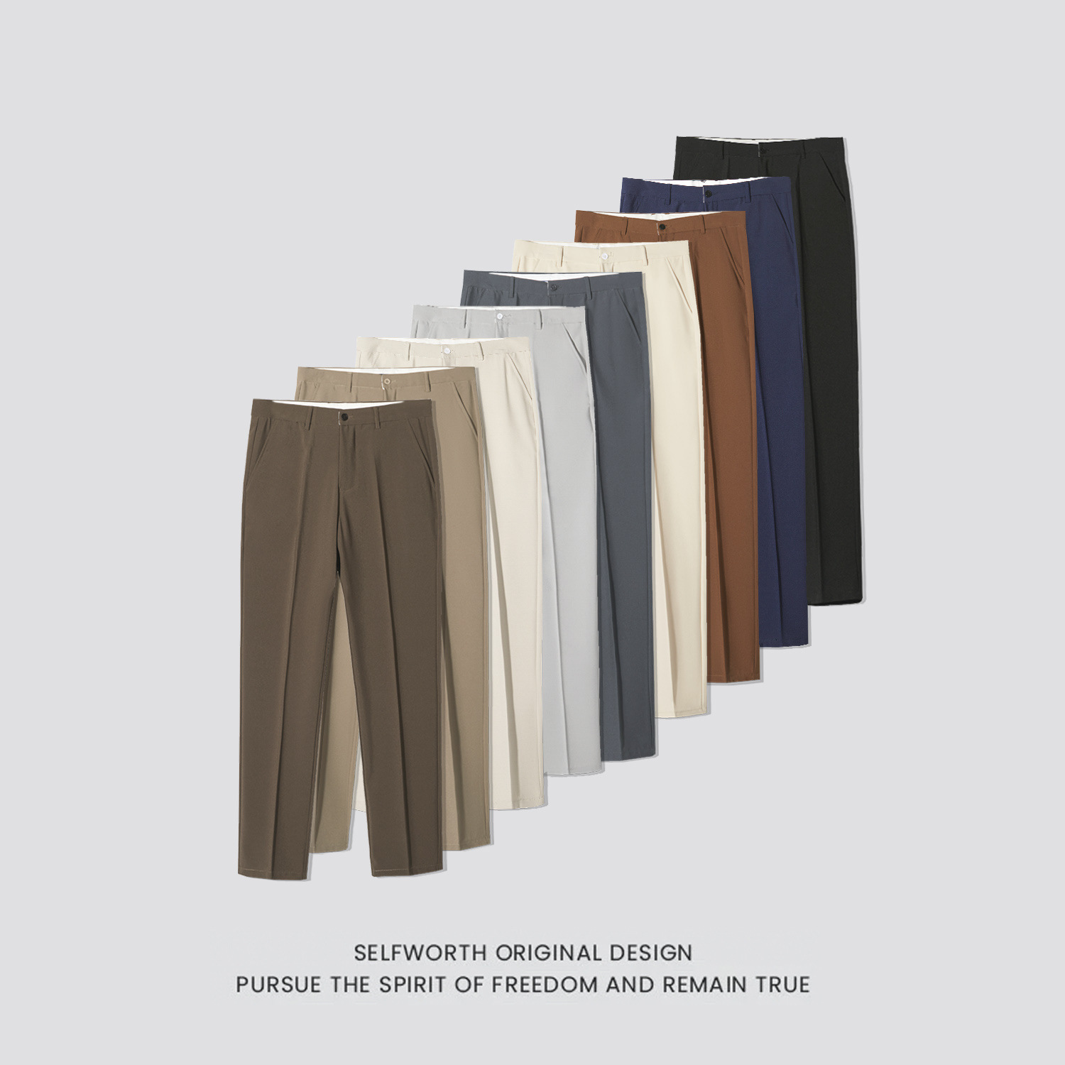 Men's Slim-Fit Cropped Suit Pants, Straight-Leg Casual Trousers with Drape, Tailored Light Mature Style Suit Pants for Men