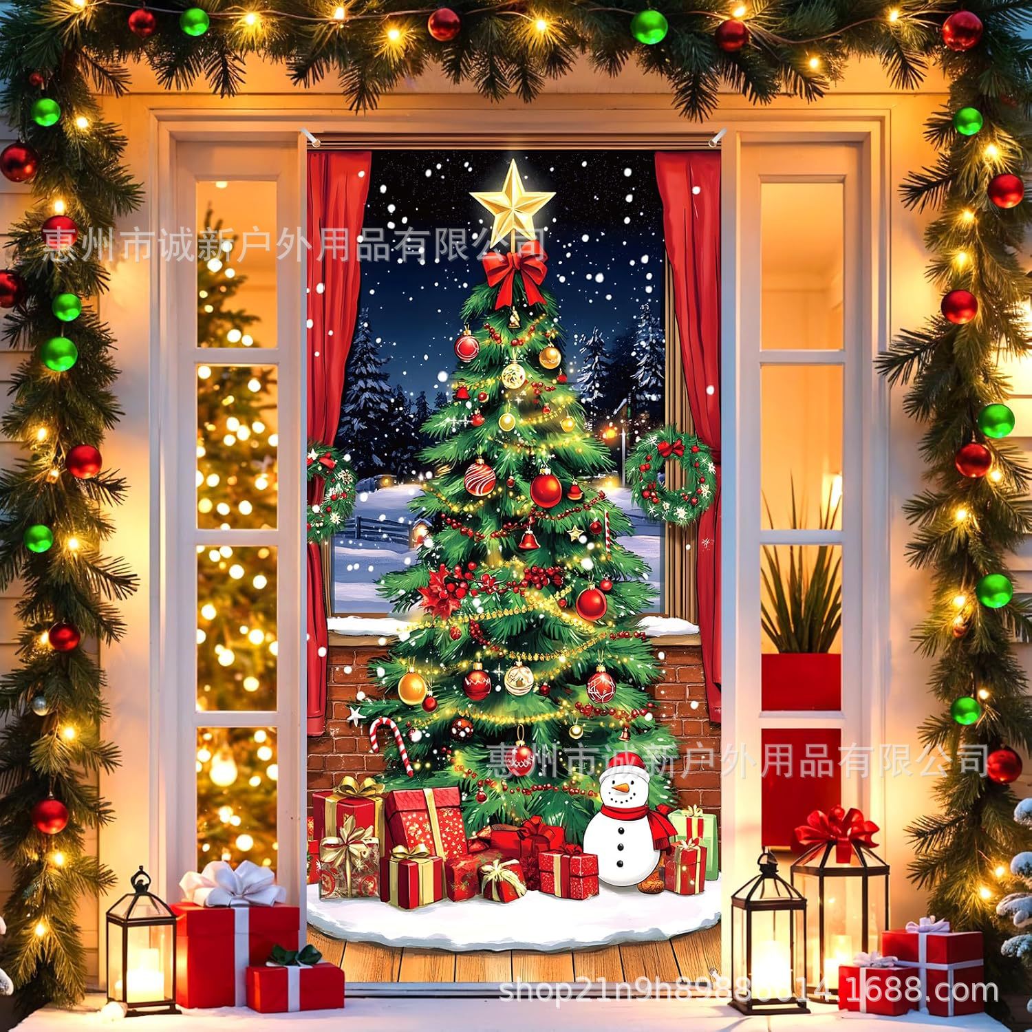 Amazon crossover nueva cubierta de puerta de Navidad cubierta de puerta de Santa Claus fiesta festiva ambiente tela de fondo al por mayor