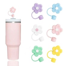 Cute Flowers Straw Covers Cap Soft Silicone Straw Tips Cover