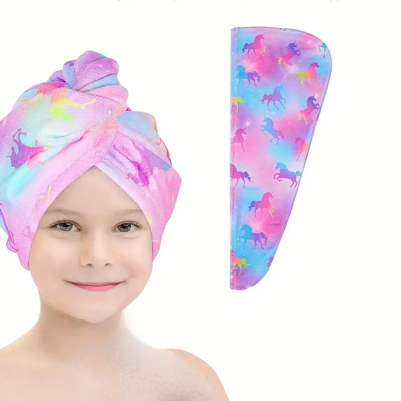 Absorción engrosada de agua para niños arco iris impresión sombrero de cabello seco envoltura de cabello microfibra lindo bebé niña bolsa de cabello seco
