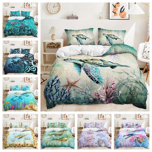 Amazon Cross-Border Three-Piece Ocean Turtle Quilt Cover Digital Printing Set Foreign Trade Two-Piece Bedding Set