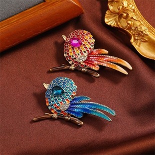 Chinese alloy animal brooch vintage glazed bird diamond corsage adult clothing accessories brooch wholesale