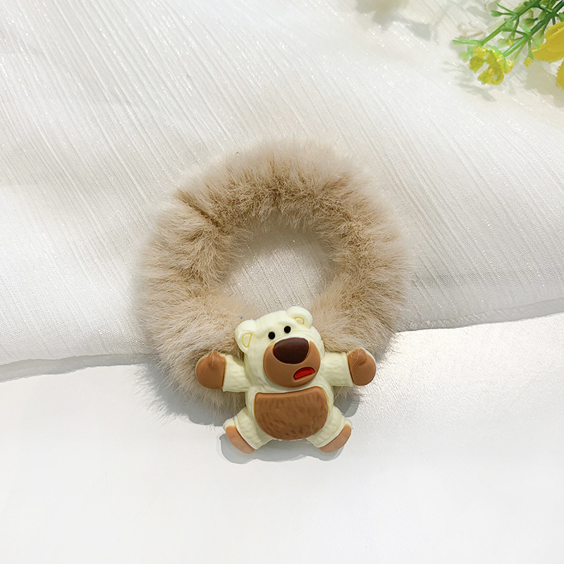 Estilo coreano Internet celebridad pelo lazo banda de goma Linda cuerda de pelo peluda para las mujeres Oso de fresa banda de pelo de felpa color caramelo cuerda de pelo dulce