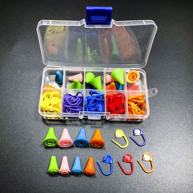 Transfronterizo 10 cuadrículas 120 piezas de plástico en caja pequeños alfileres, marcas, hebillas, suéteres, herramientas de tejido, materiales de bricolaje