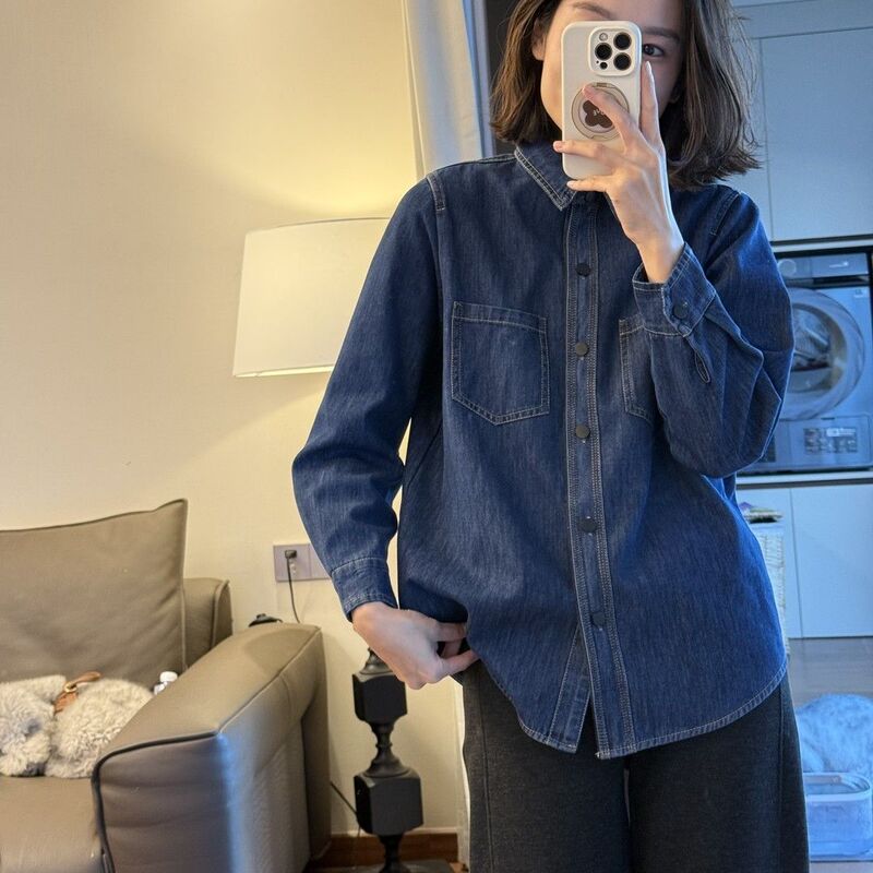 Autumn Denim Shirt Women's Jacket New Fashion Versatile Simple Lapel Basic Women's Top Denim Shirt