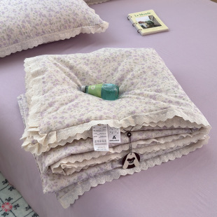 Class A cotton double-layer yarn soybean fiber single summer quilt Korean lace washable machine washable naked sleeping air conditioning quilt