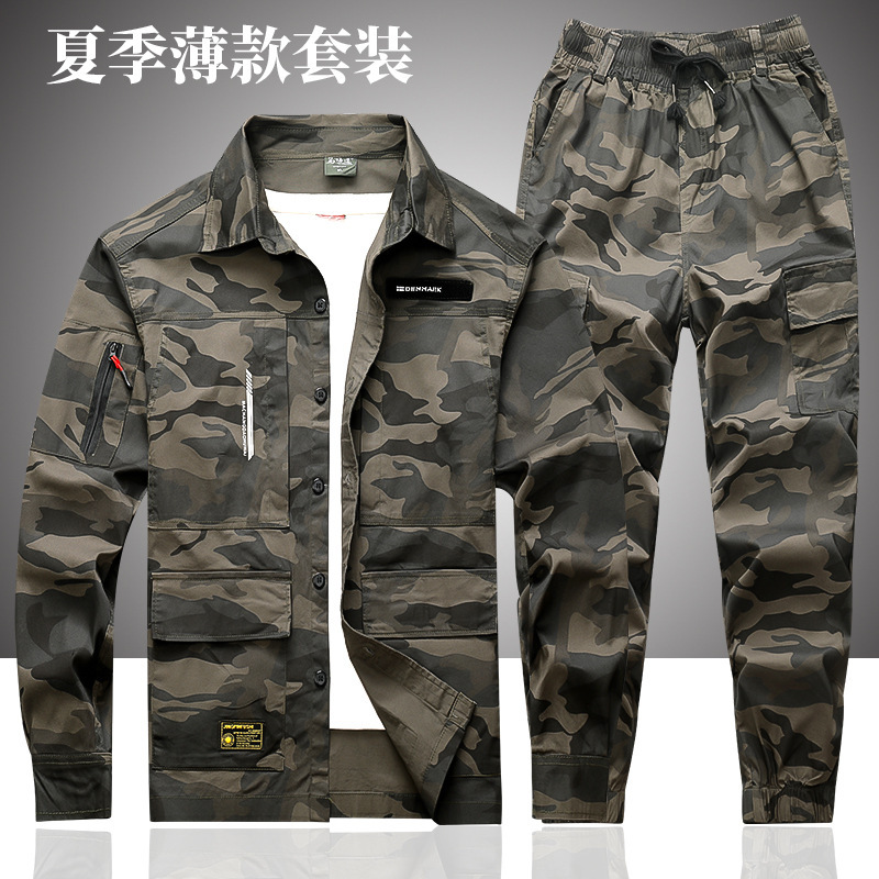 Summer Workwear Set for Men, Long-Sleeve Shirt, Stretchy Breathable Quick-Dry Camouflage Clothing, Custom-Made Workwear for Cross-Border Trade