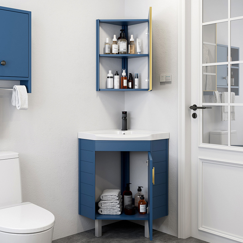 Piso lavabo gabinete combinación pequeño apartamento baño triángulo mesa de lavado esquina lavabo piscina