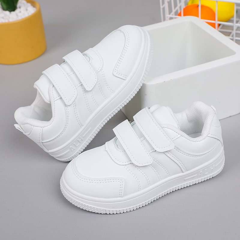 [Escuela designada] zapatos blancos impermeables de cuero para niños primavera y verano zapatos de skate casuales para niños y niñas estudiantes de primaria transporte blanco