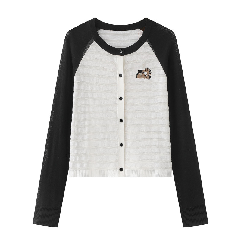 In Stock 2026 Spring Women's New Style Color-Blocked Sleeve Knit Cardigan Thin Outerwear Rk32801108