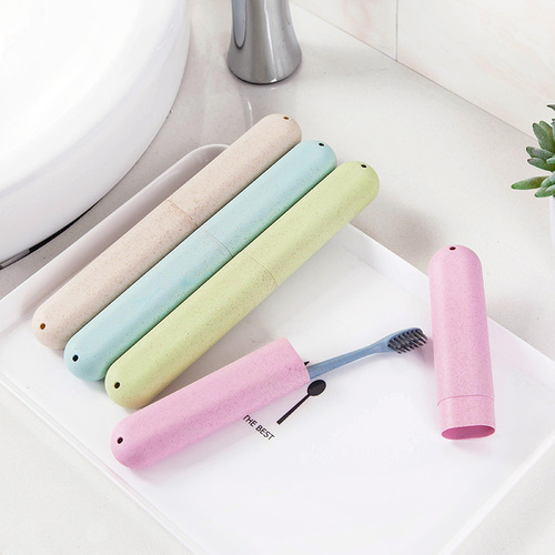 Simple Nordic style wheat straw travel toothbrush box travel portable toothbrush cover storage box toothbrush storage box
