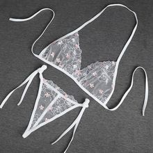 性感内衣文胸丁字裤套装超薄蕾丝系带三点装火辣透明无钢圈乳罩