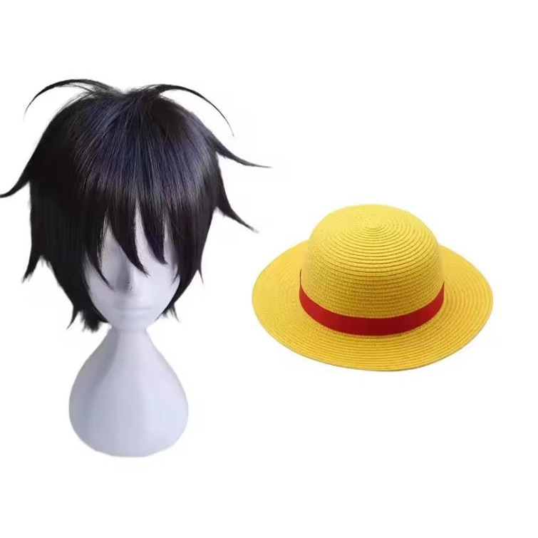 One Piece Straw Hat Kid Luffy Cosplay Wig Black Universal Anti-Curl Luffy Wig