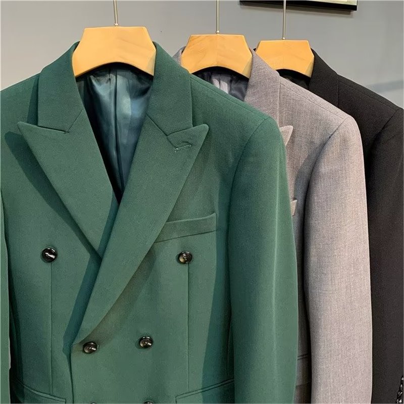 Blazer doppiopetto slim fit - Giacca casual da uomo (nero/verde/antracite/marrone) Psicologia dei colori_voghion.com