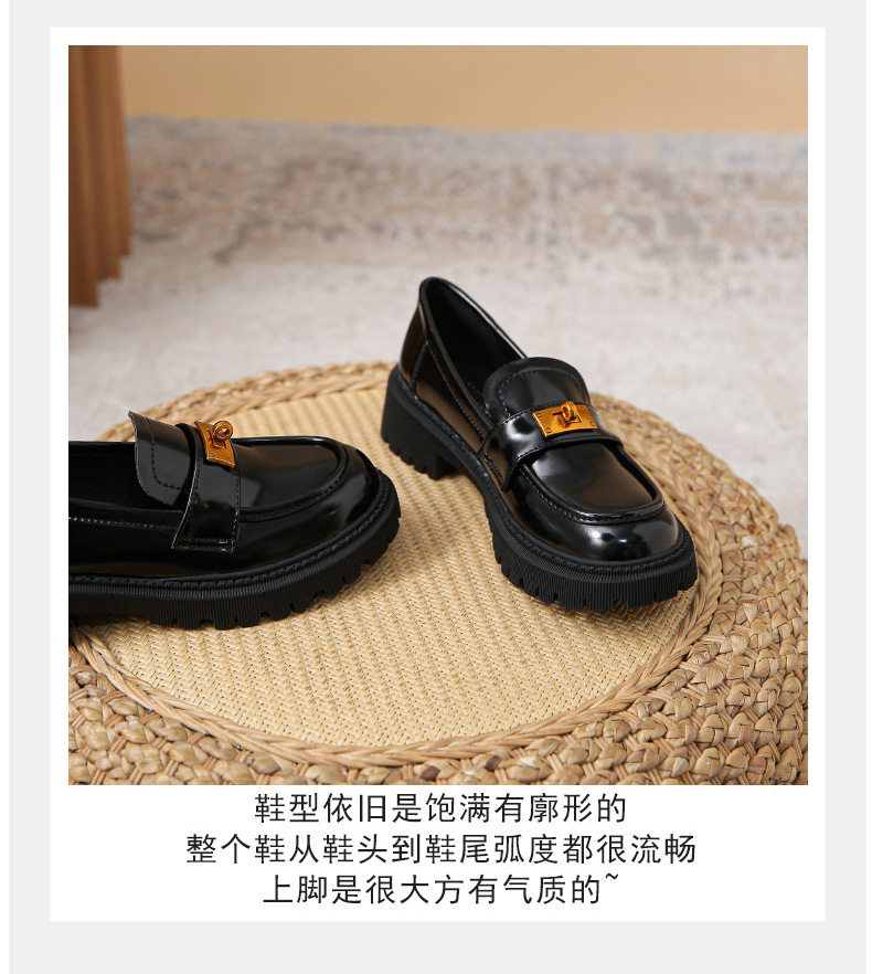 Giày lười nữ da mềm mũi tròn đế dày khóa vàng gót vuông 3–5 cm — Màu đen chi tiết 7