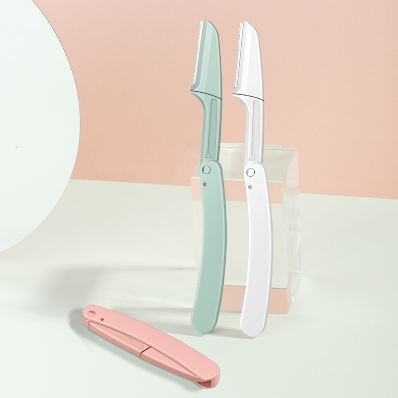 Cuchillo de cejas plegable anti-racaña seguro portátil de acero inoxidable macro cejas raspador de cejas para principiantes al por mayor