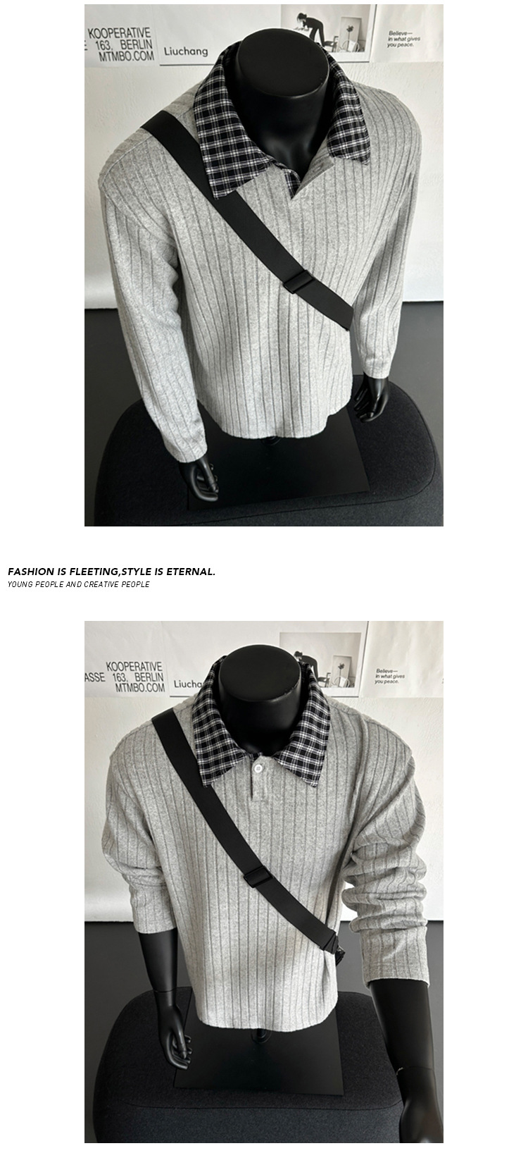 T-shirt a maniche lunghe a quadri stile coreano per uomo_voghion.com
