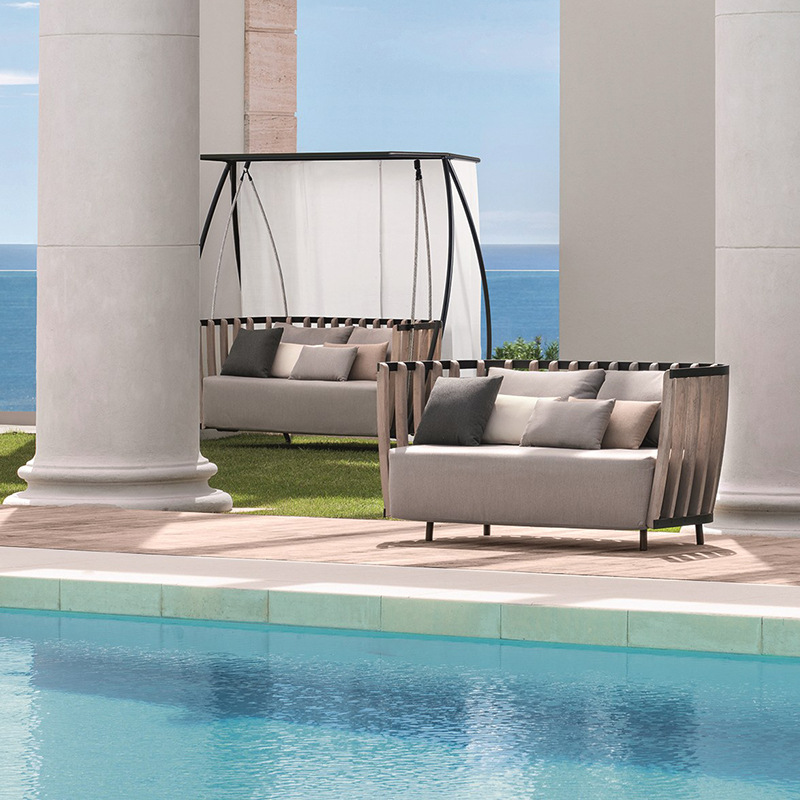 Sofá nórdico al aire libre de teca patio villa transfronteriza muebles al aire libre hotel jardín balcón combinación de sofá de madera maciza