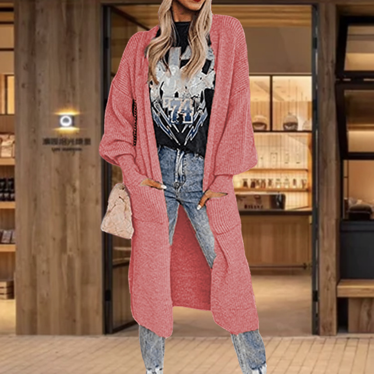 Damen Strickcardigan Mit Taschen Langarm Strickjacke Für Damen_voghion.com