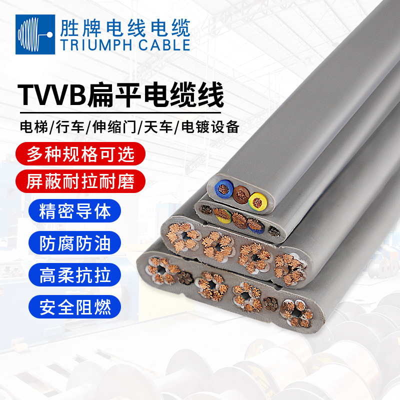 胜牌扁电缆TVVB 3*2.5mm起重电缆高速电梯空调电源线行车扁平电缆