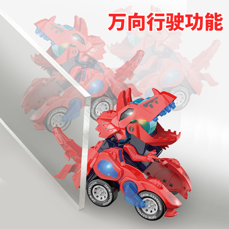 Nuevo eléctrico universal dinosaurio deformación coche música luz deformación automática Triceratops simulación dinosaurio coche de juguete